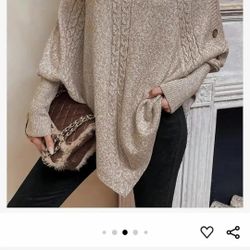 ✅️ Khaki Turtle Neck Sweater• Asymmetrical Pullover Top• Lightweight Relaxed Fit• Size S• New Condition• $20firm