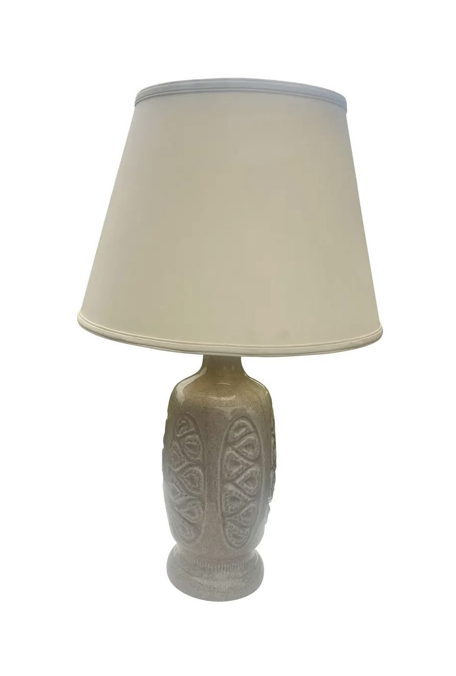 Mid-Century Modern Oatmeal Glazed Ceramic Table Lamp with Frederick Cooper Shade