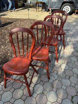Vintage Set Of Four Tell City Chair Company Rustic Red Chairs.  