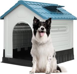 38.5 Inch Dog House for Large Dogs, Outside Insulated Plastic Dog Shelter, Weather-Proof Sturdy Dog