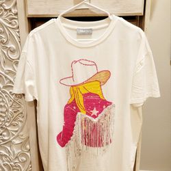 Sequin Fringe Cowgirl T-shirt Size Medium 