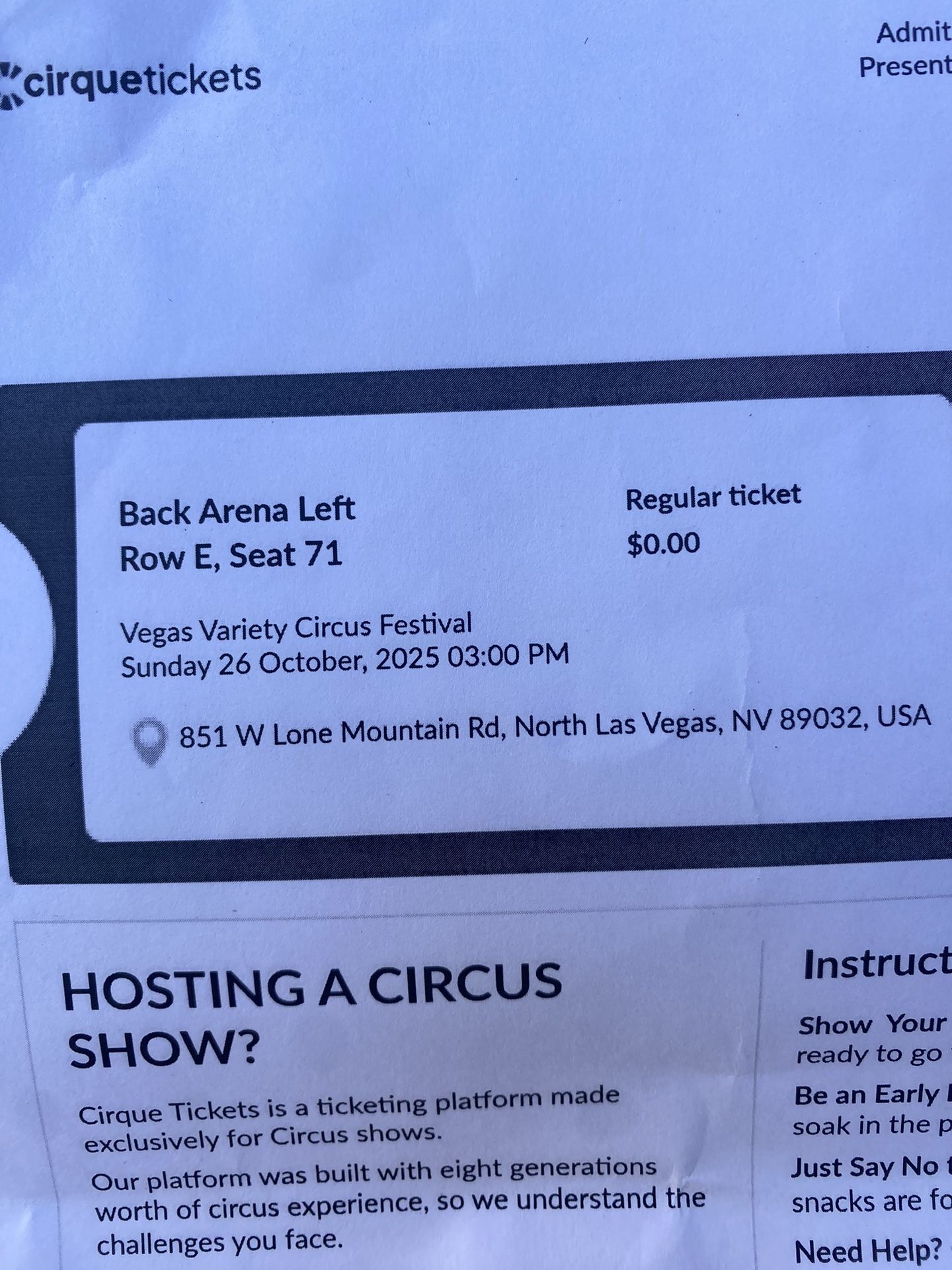 circus ticket