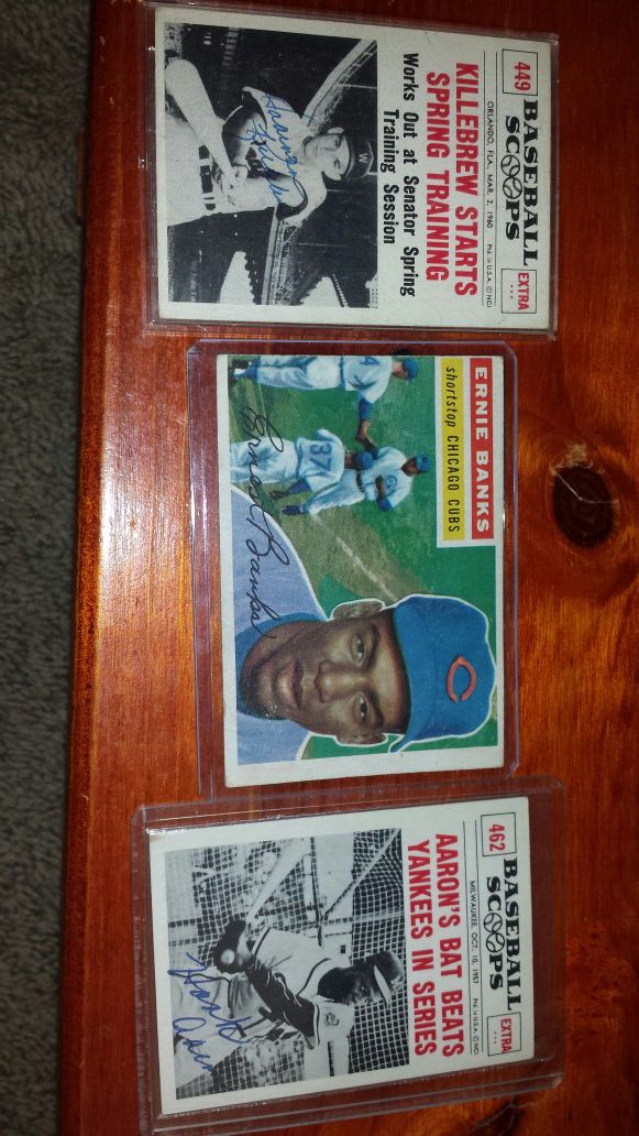 Early Hank Aaron autograph, Harmon Killebrew and 1956 Ernie Banks card