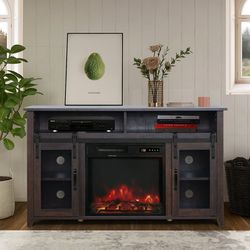 TV Stand for TVs up to 55" with Electric Fireplace Included,Media Storage Television Console for Living Room(Espresso