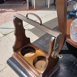 Antique Victorian Wood and Brass Tantalus Decanter Holder Rack