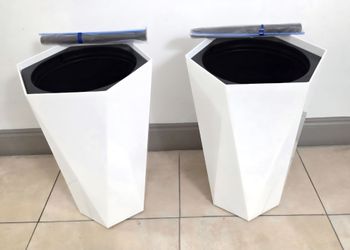 PAIR of 16" (Tall) White Hexagonal Mobile Planters w Water Monitoring (2 for $60) @ Lasting Creations