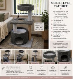 Gray Multi-Level Cat Tree / Cat Condo with Scratching Post