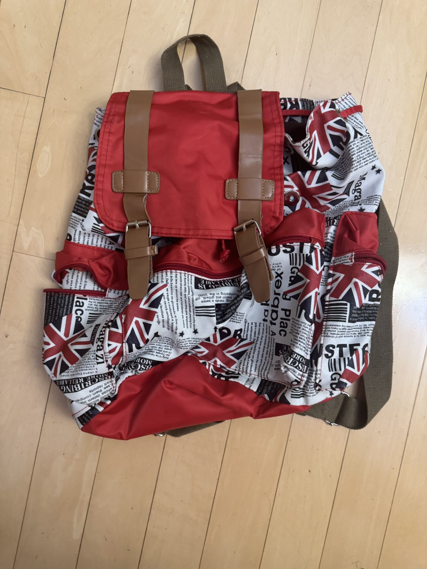 British backpack London England UK school kid work adult study red brown