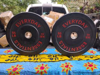 PAIR  OF  NEW  55 LB.  OLYMPIC  BUMPER  PLATES
     •  Also Have Bumpers  : 45s  35s  25s  15s 10s   •PLUS • :  Squat Racks •  Bench Press Benches  •