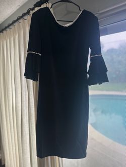 Large- Black Sheath Dress with Pearl Trim