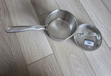 Delmonico’s 1.25 Qt Stainless Steel Saucepan with Straining Glass Lid (Cascade Series- Move out sale