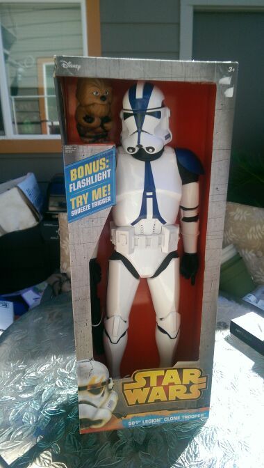 Rare hard to find star Wars 31 inch 501st legion clone trooper with bonus Chewbacca flashlight