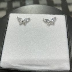 Small Silver Butterfly Earrings With Cz Stones