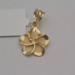 14k gold flower pendant yellow hibiscus charm Q2