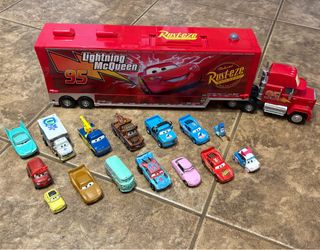 Disney Cars Mack race car hauler & 15 cars