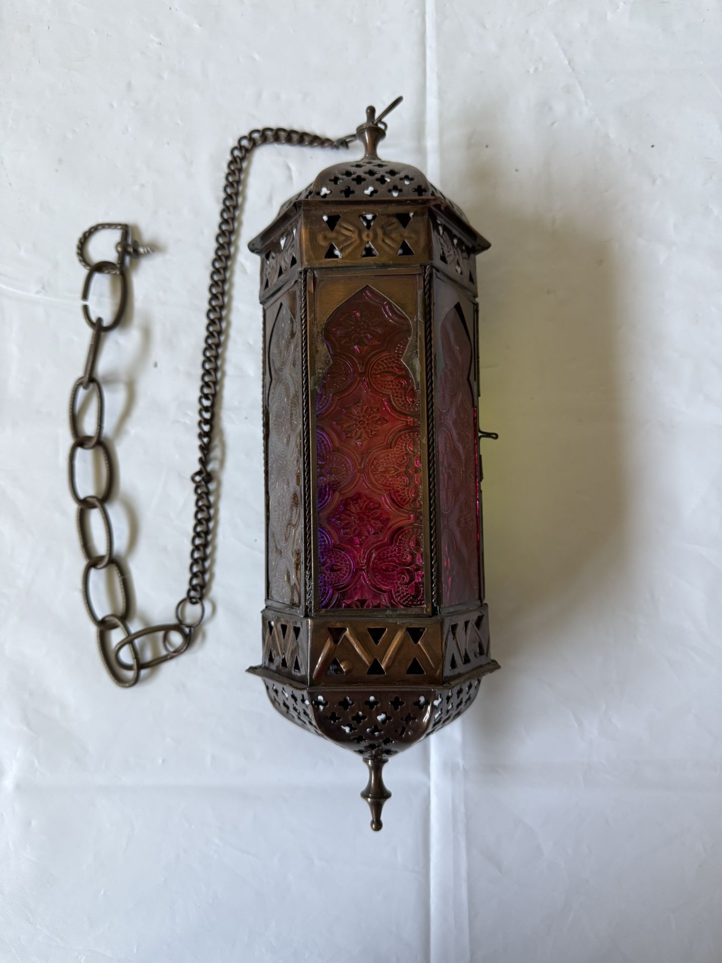 Colorful Metal Moroccan Hanging Lantern Votive Candle Holder