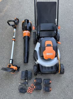 WORX Nitro 40V Power Share 20" Cordless Push Lawn Mower + Blower + Weed Eater Outdoor Power Tool Combo