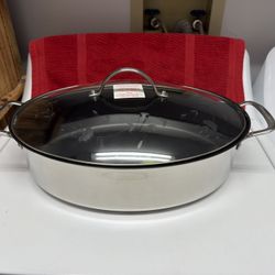 Princess House Oval Roasting Pan 7 Qt Nonstick Stainless Steel Steel New Without Box