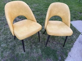 Set of 2 Yellow Upholstered Accent Chairs