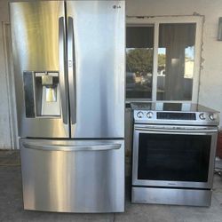 Fridge and stove stainless steel kitchen set