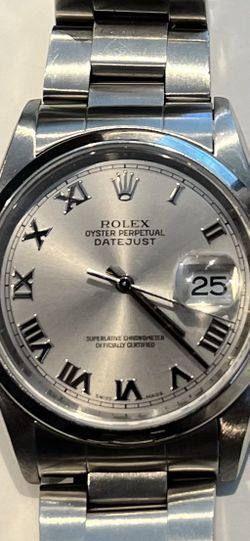 Rolex Oyster Perpetual Date 36mm – Rare Rhodium Roman Dial – Collector’s Watch – Box & Papers