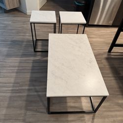 Modern Faux Marble Coffee Table + 2 End Tables (Set of 3)
