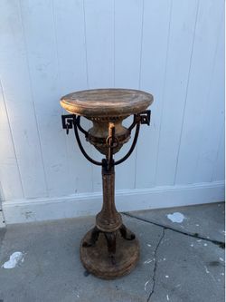 Vintage Stone Top Pedestal Plant Stand / Accent Table – 36” Tall