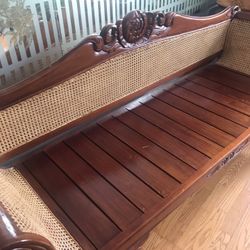 Wood Rattan Living Room Set