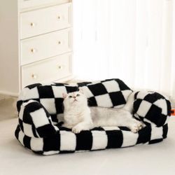 Mewoofun Pet Couch Bed, Washable Cat Beds for Medium Small Dogs & Cats, Durable Dog Beds with Non-Slip Bottom, Fluffy Cat Couch,Checkerboard.