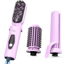 GLS 3-in-1 Cordless Hair Styling Set, Cordless Hair Straightener, Curling Iron Brush & Flat Iron, Portable Travel Kit for On-the-Go Touch-Ups, USB-C R