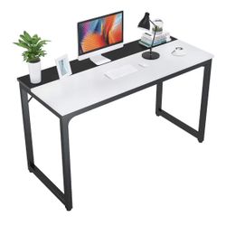 Foxemart 47 Inch Computer Table Sturdy Office Desk, Modern PC Laptop 47” Writing Study Gaming Desk for Home Office Workstation, White and Black