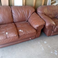 Brown/Dark Red Faux Leather Couch 