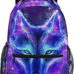 Oarencol Wolf Galaxy Star Backpack Animal Night Sky Bookbag Daypack Travel Hiking Camping School Laptop Bag