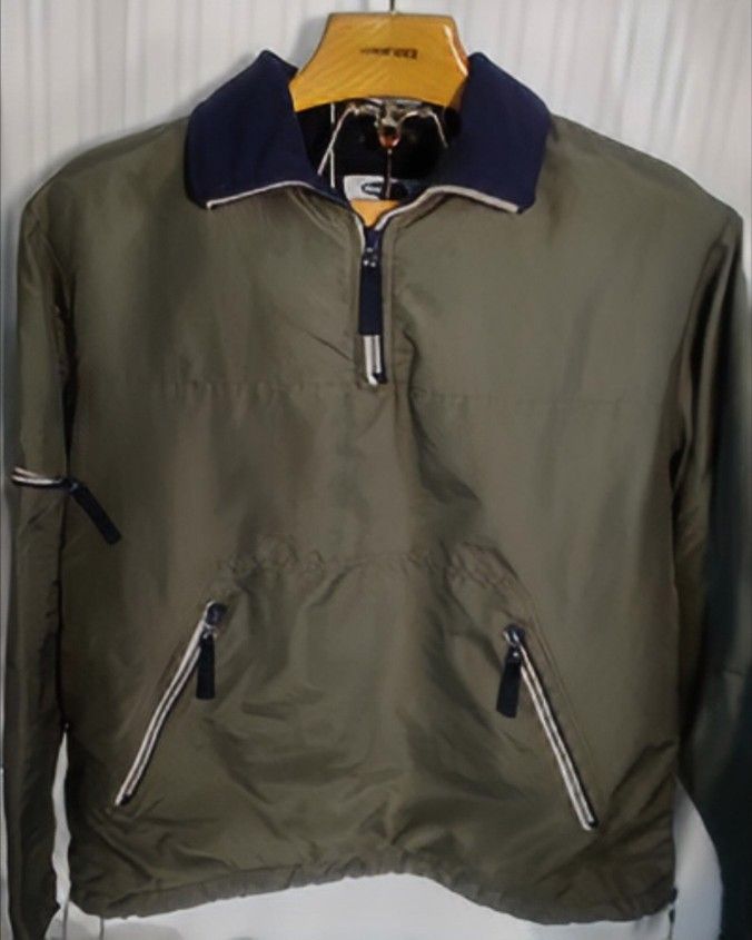 Vintage Old Navy Men's Medium Reversible Quarter-Zip Pullover Jacket Navy Olive