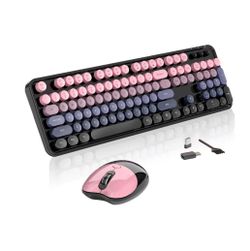 Wireless Keyboard and Mouse MOFII 104 Round Keycaps Retro Typewriter w/ OTG & Brush - Pink