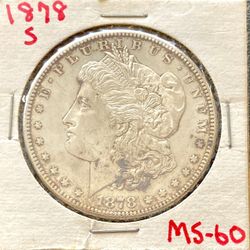 1878-S Morgan Dollar US Silver Coin Uncirculated Rare Vintage Antique Toning