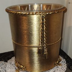 VINTAGE ORNATE 24K GOLD PLATED MATSON ORMOLU HOLLYWOOD REGENCY FOOTED GARBAGE CAN TRASH BIN