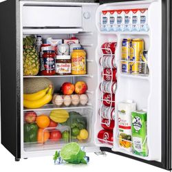  3.2 Cu.Ft Mini Fridge with Freezer, Single Door Mini Fridge, Dorm Fridge, Adjustable Thermostat, Mini Refrigerator for Bedroom, Office, Dorm, Black