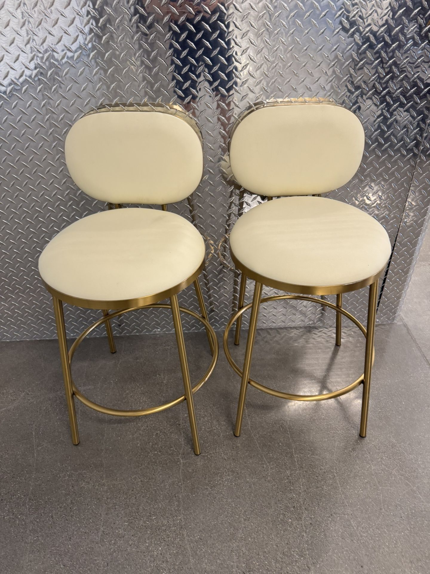 Gold Metal White Leather Bar Stools 24”