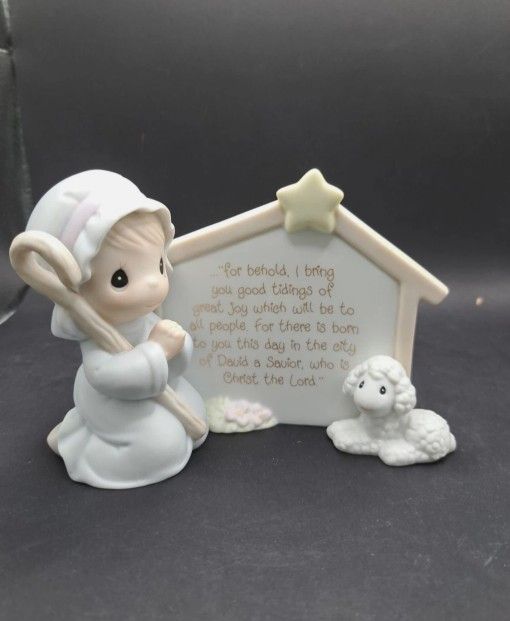 1994 Precious Moments Enesco Luke 2:10-11 Porcelain Figurine Shepherd and Lamb