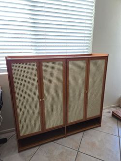 Wooden Rattan Style Shoe Storage Cabinet