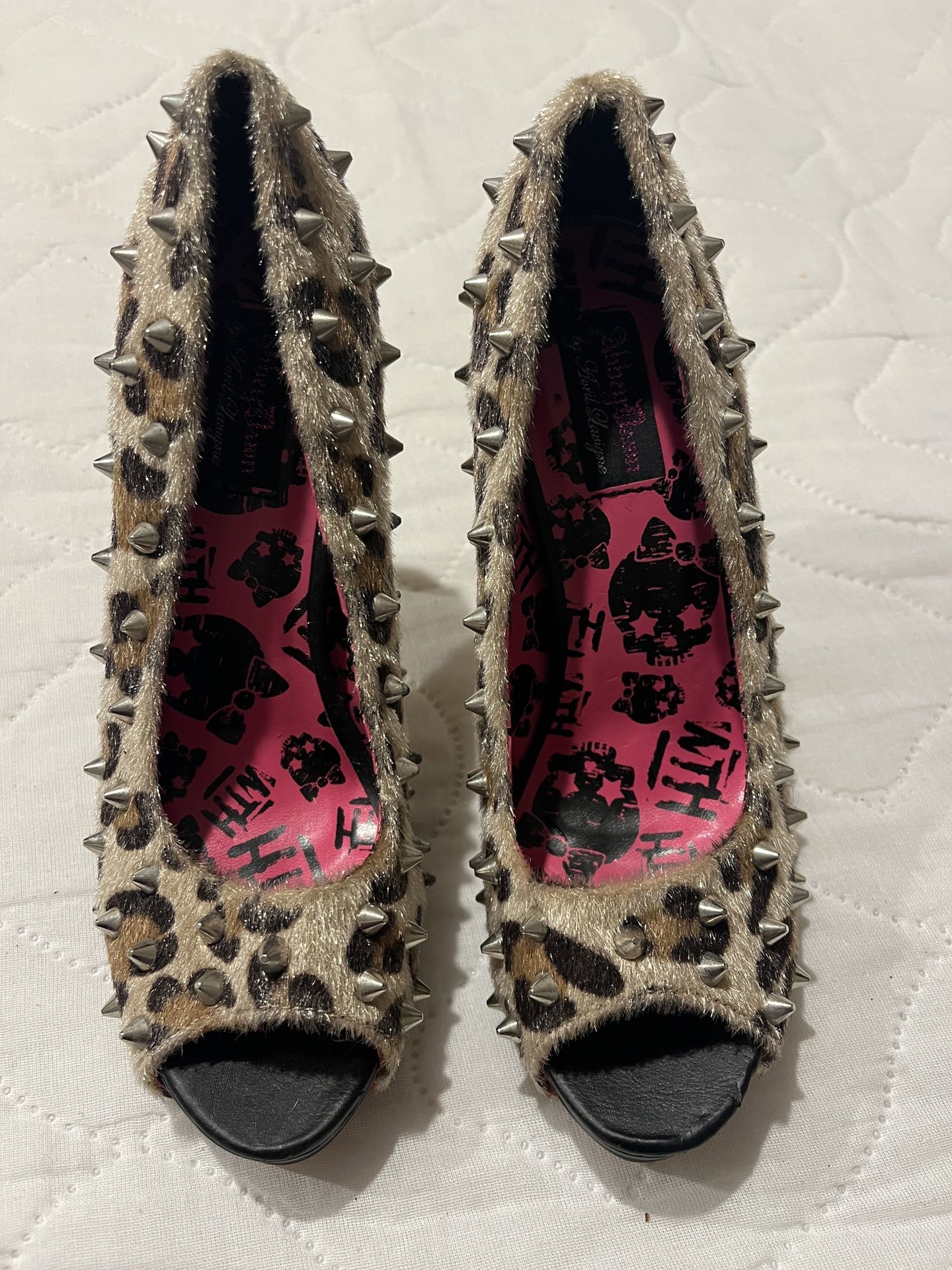 Leopard Print Spiked Heels (New) size 6.5