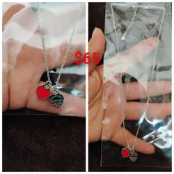 925 Sterling Silver  Necklace/Collar Con Dijes De Corazón De Plata 925