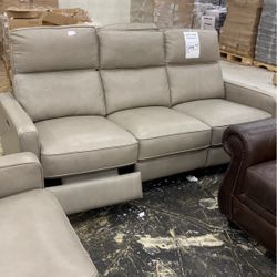 Beige Leather Sofa Powered