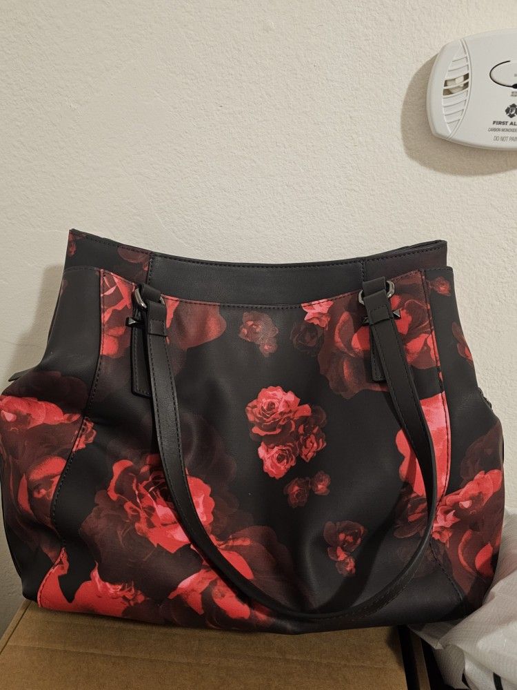 Black And Red Rose Handbag