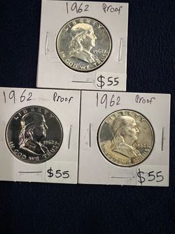 Franklin half dollar proof 90% silver 1962 (3 pieces )