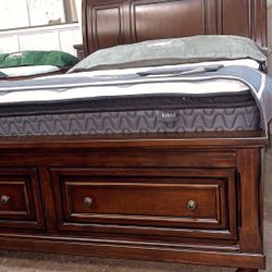 Queen Bedframe, Nightstand, Mirror, Dresser 