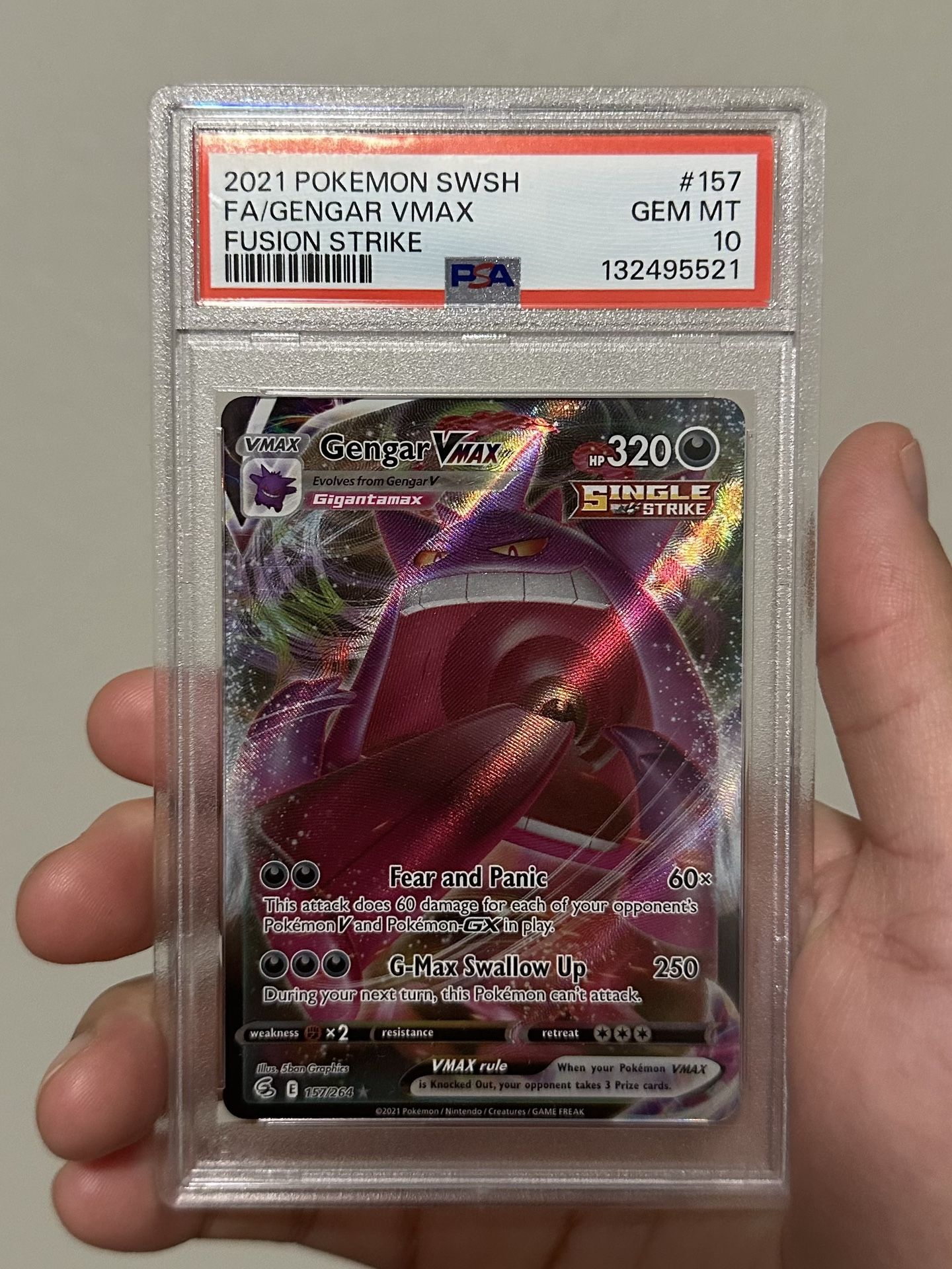 2021 Pokemon Sword & Shield Fusion strike - #157 FA/Gengar vmax PSA 10