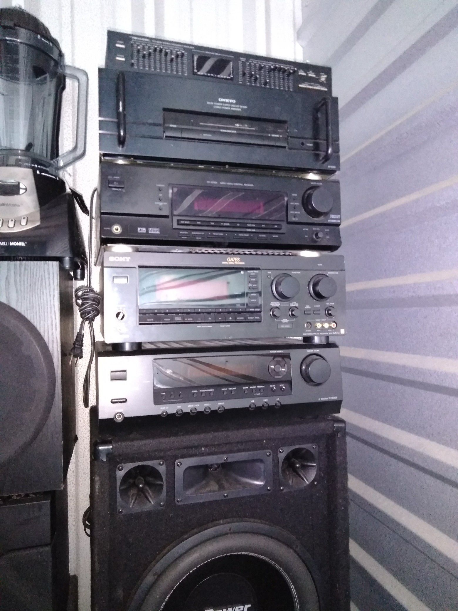 Take all for $125 3 stereo theater receivers, 1 amp and1 20 band equalizer