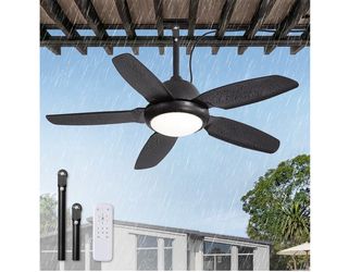Fanbulous 42 Inch Waterproof Outdoor Ceiling Fan with Lights and Remote,IP65 Hanging Gazebo Fan with 3CCT 6-Speed DC Motor,Black Wet Rated Plug in Cei